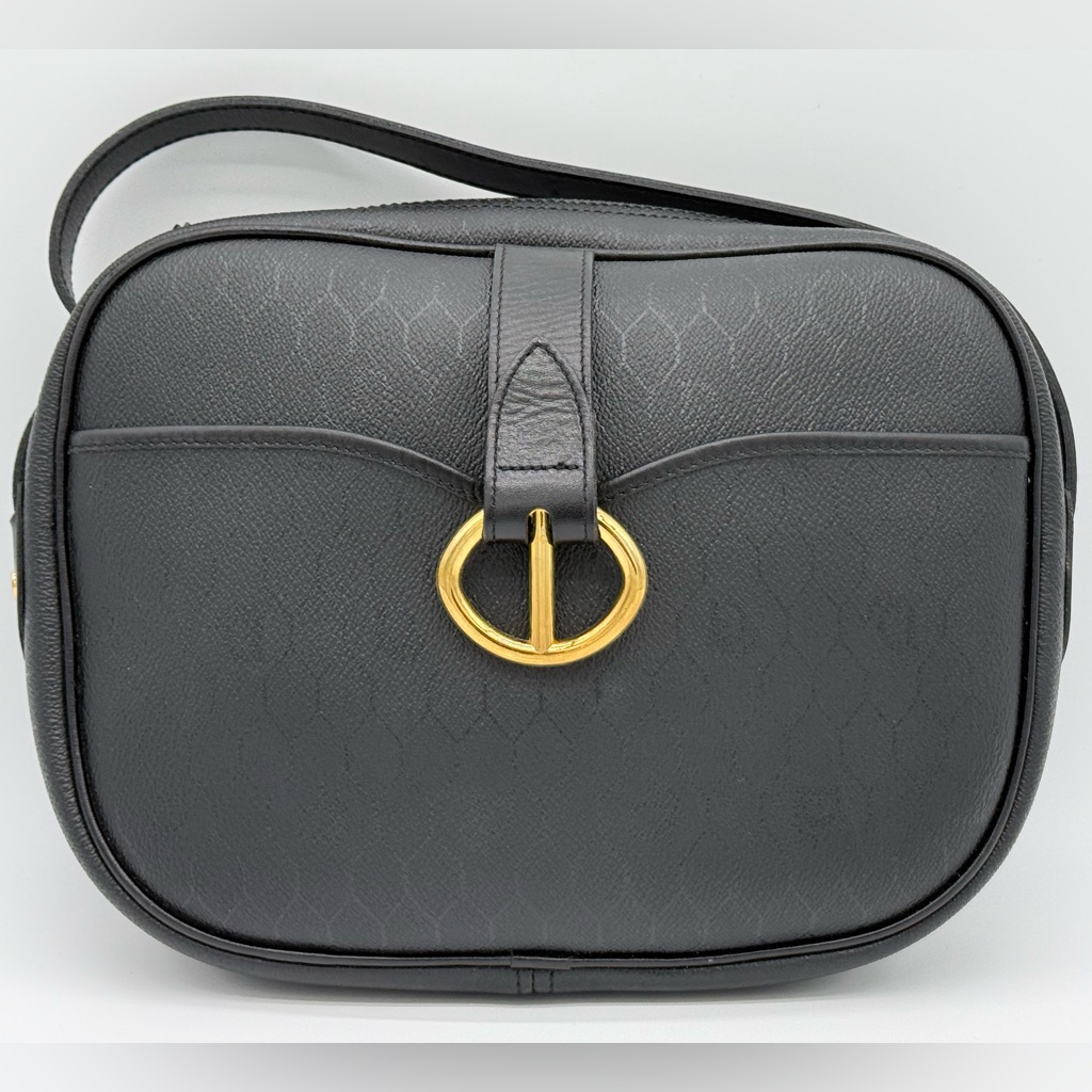 Christian Dior Honeycomb Canvas Shoulder Bag Black & Gold